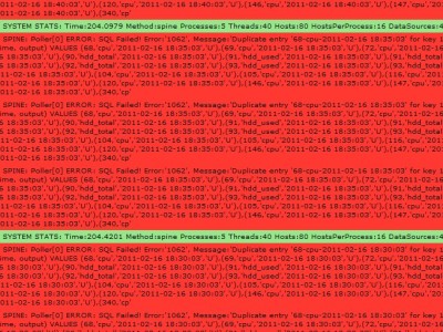 CACTI:SPINE: Poller[0] ERROR: SQL Failed! Error:'1062', Message:'Duplicate entry ..' 解决方法