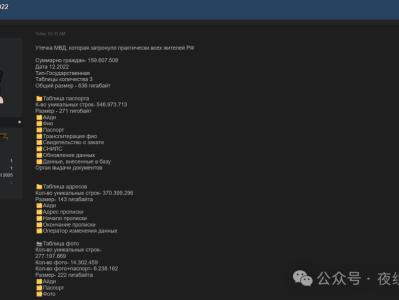 真的假的?俄罗斯内务部(MVD)1.59亿条公民记录,总计636 GB的数据疑似泄露。几乎所有居民信息?