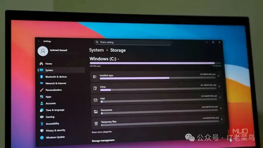 Windows 11 Storage sense option open on a HP Laptop