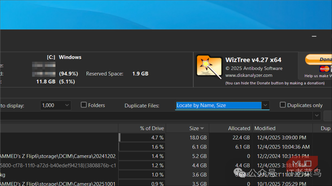 WizTree sorted by sizre