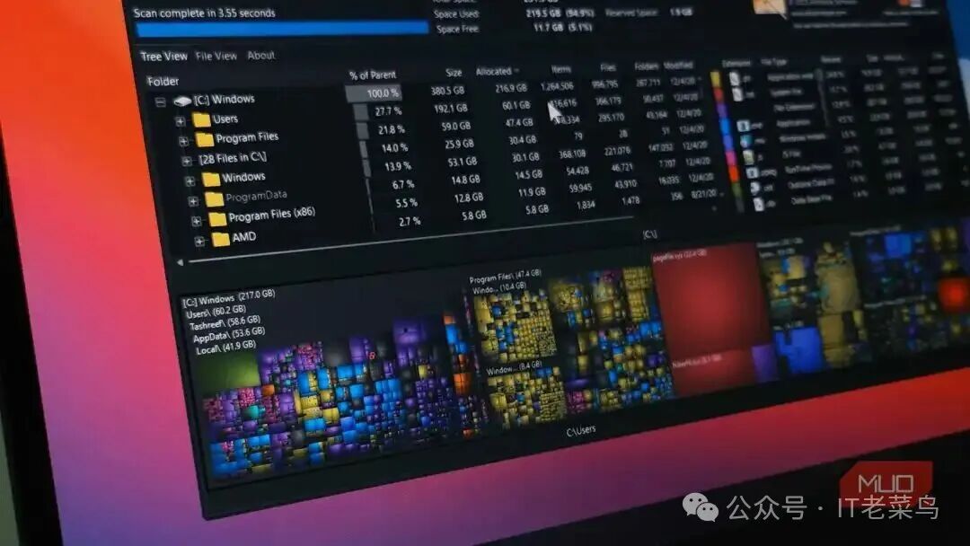 WizTree Tree view showing disk stats on Windows 11