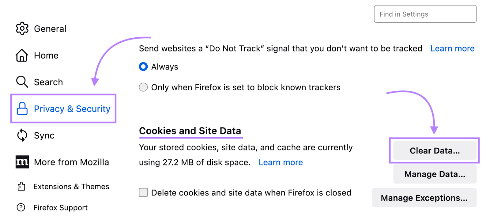 隐私与安全部分的“清除数据”