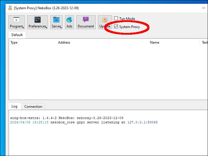 Check the box for System Proxy