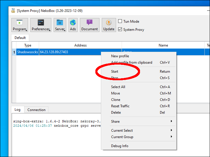 Start the connection