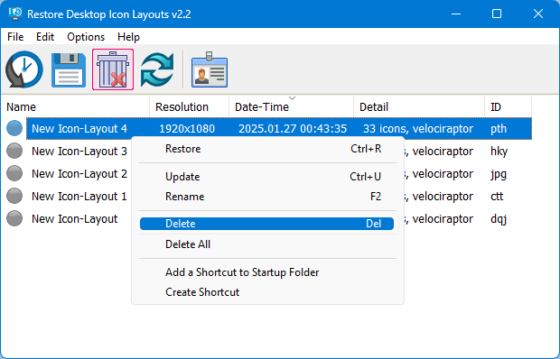 删除保存的图标布局 删除保存的图标布局